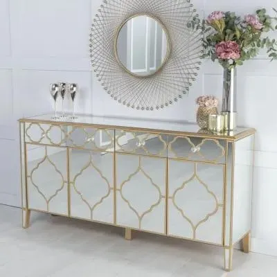Casablanca 4 Door Large Sideboard - Gold, Mirrored