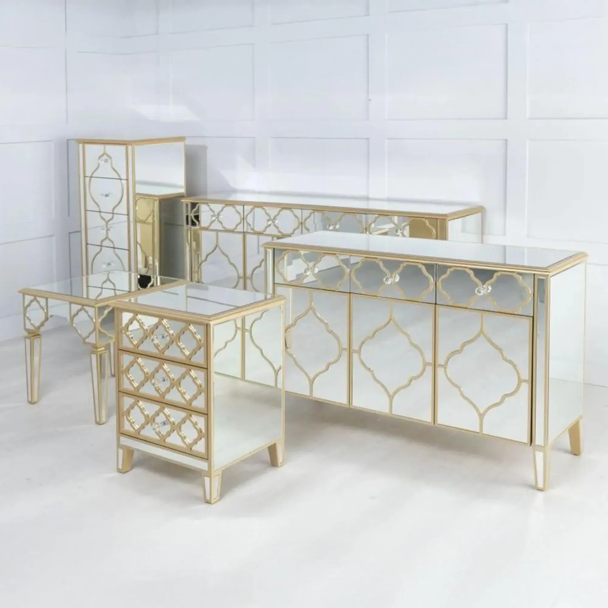 Casablanca 5 Drawer Narrow Chest - Gold, Mirrored