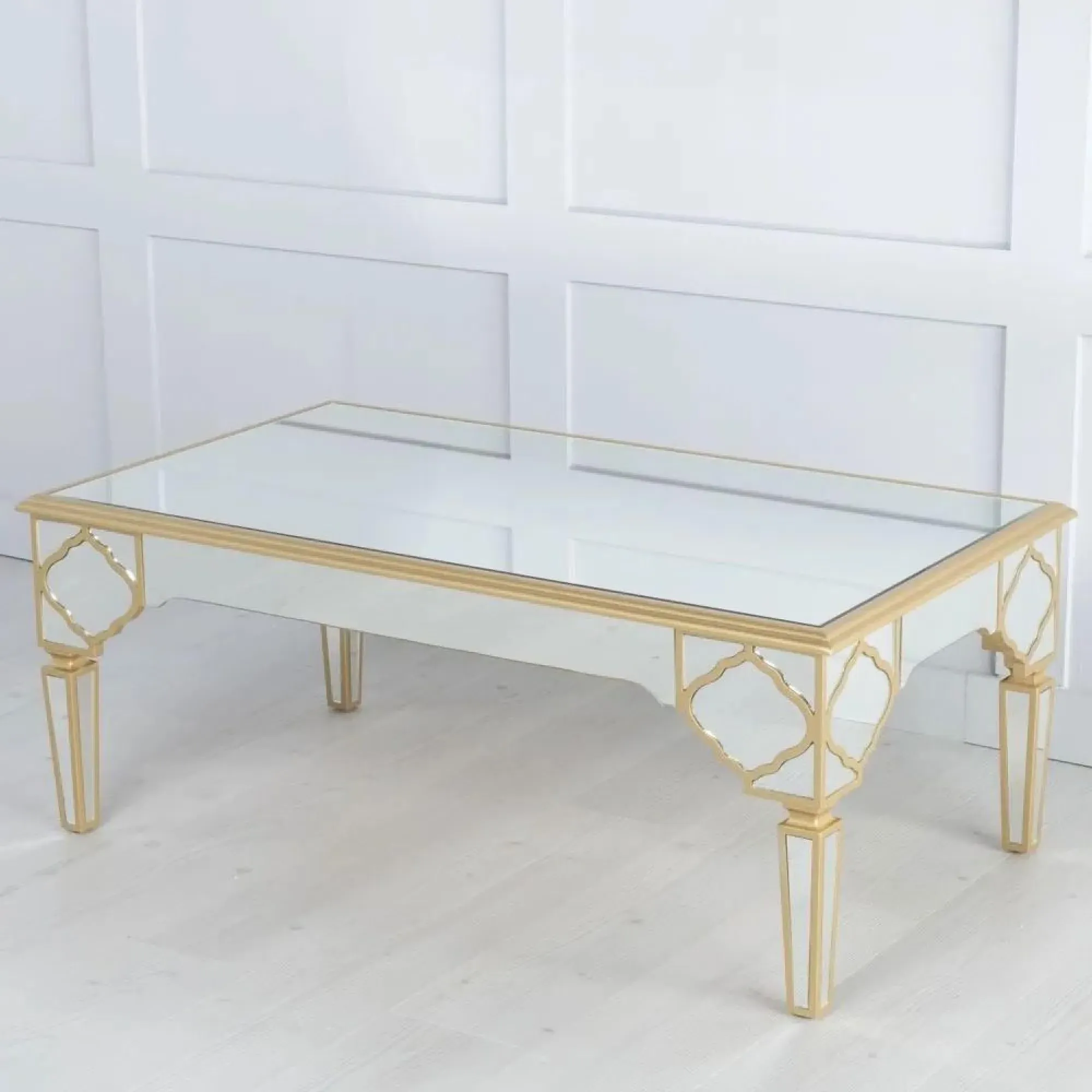 Casablanca Mirrored Coffee Table with Gold Trim - Gold