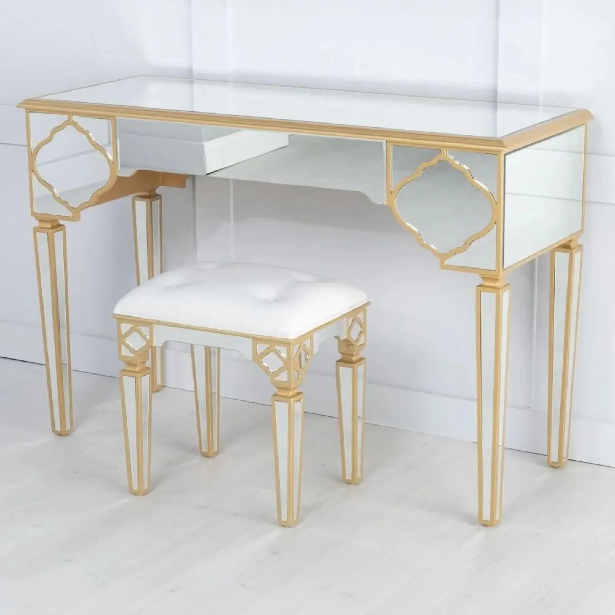 Casablanca Mirrored Dressing Table with Drawer - Gold