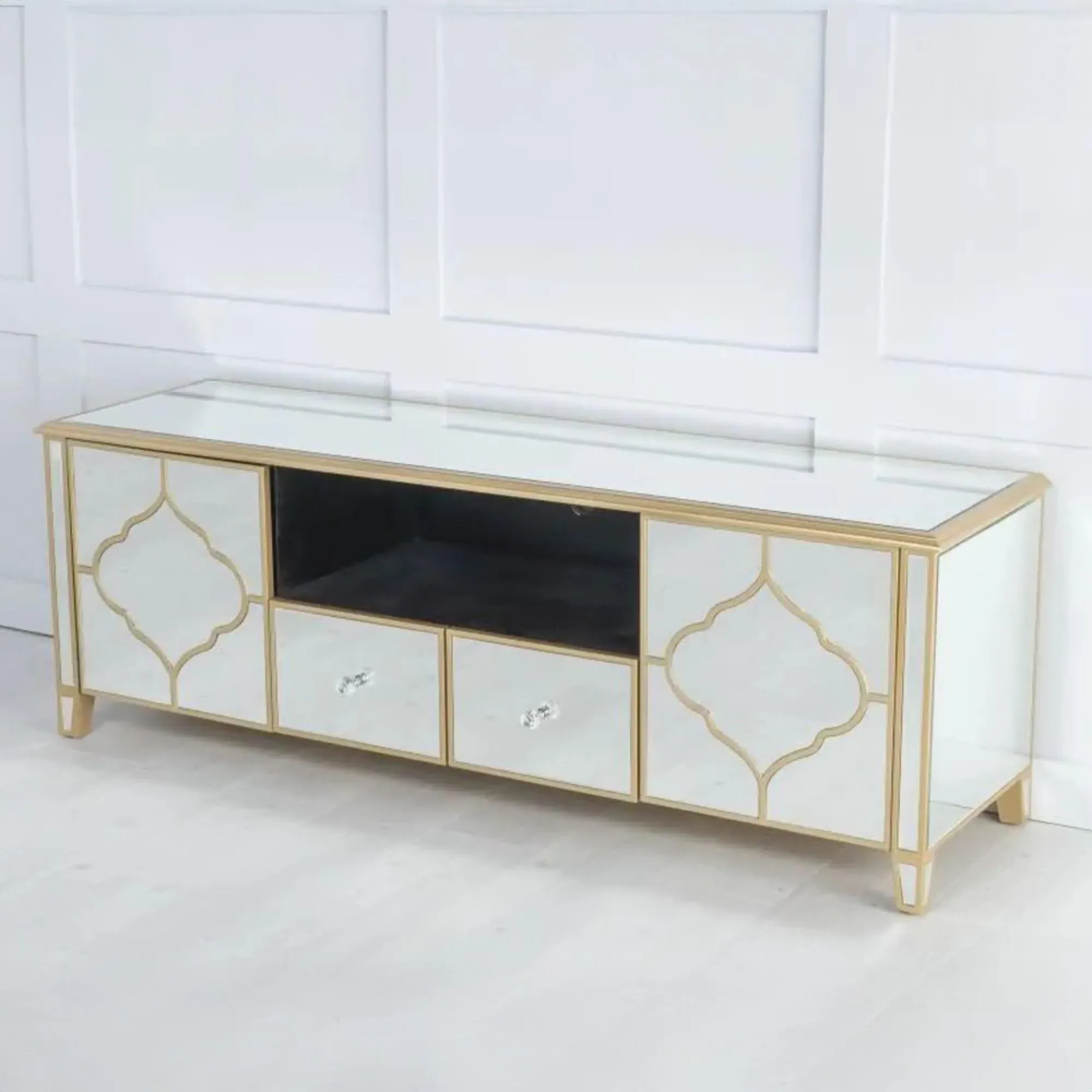 Casablanca Mirrored TV Unit with Storage - Gold