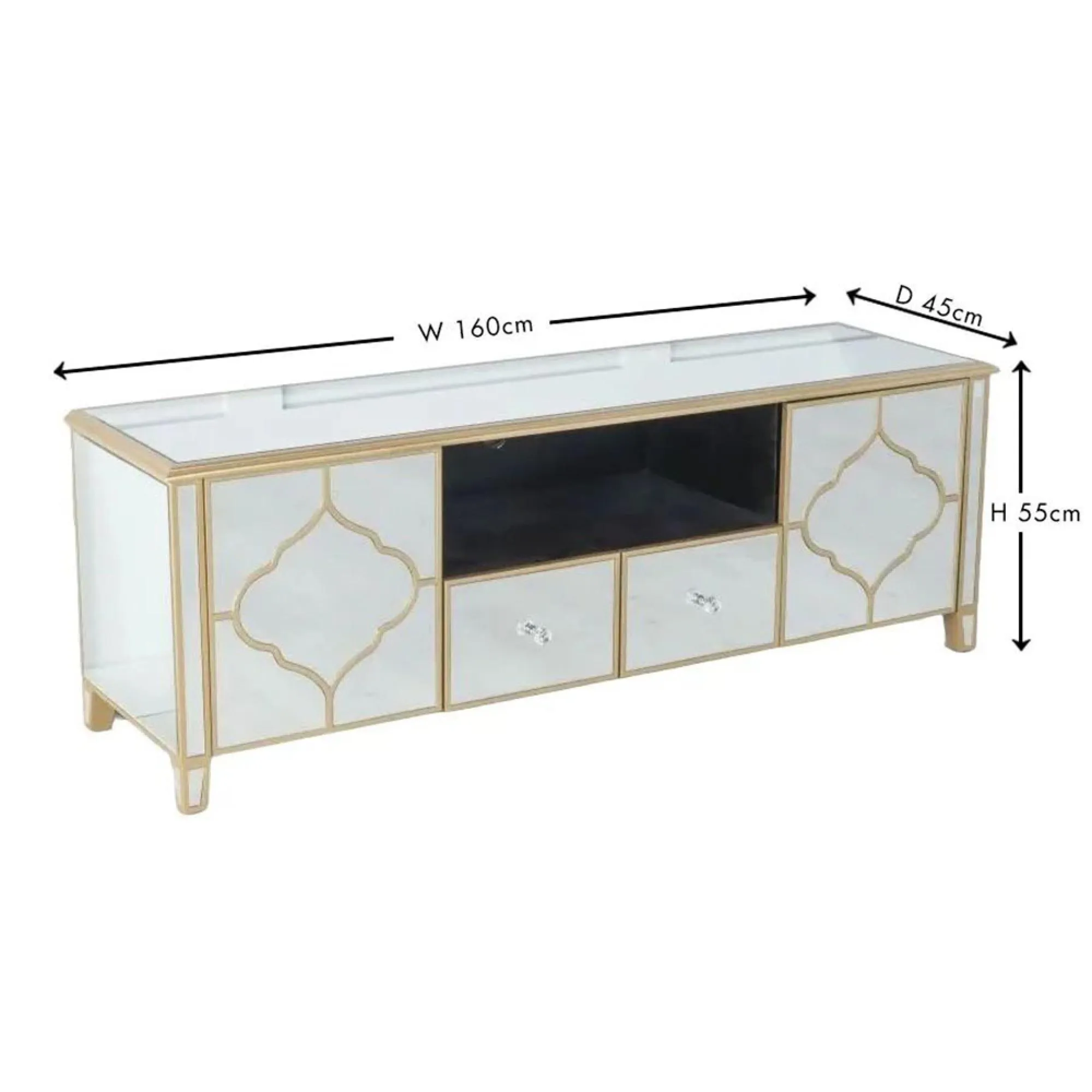 Casablanca Mirrored TV Unit with Storage - Gold