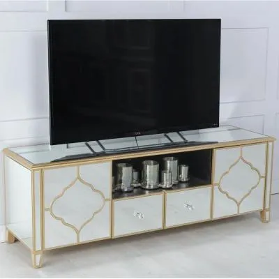 Casablanca Mirrored TV Unit with Storage - Gold image