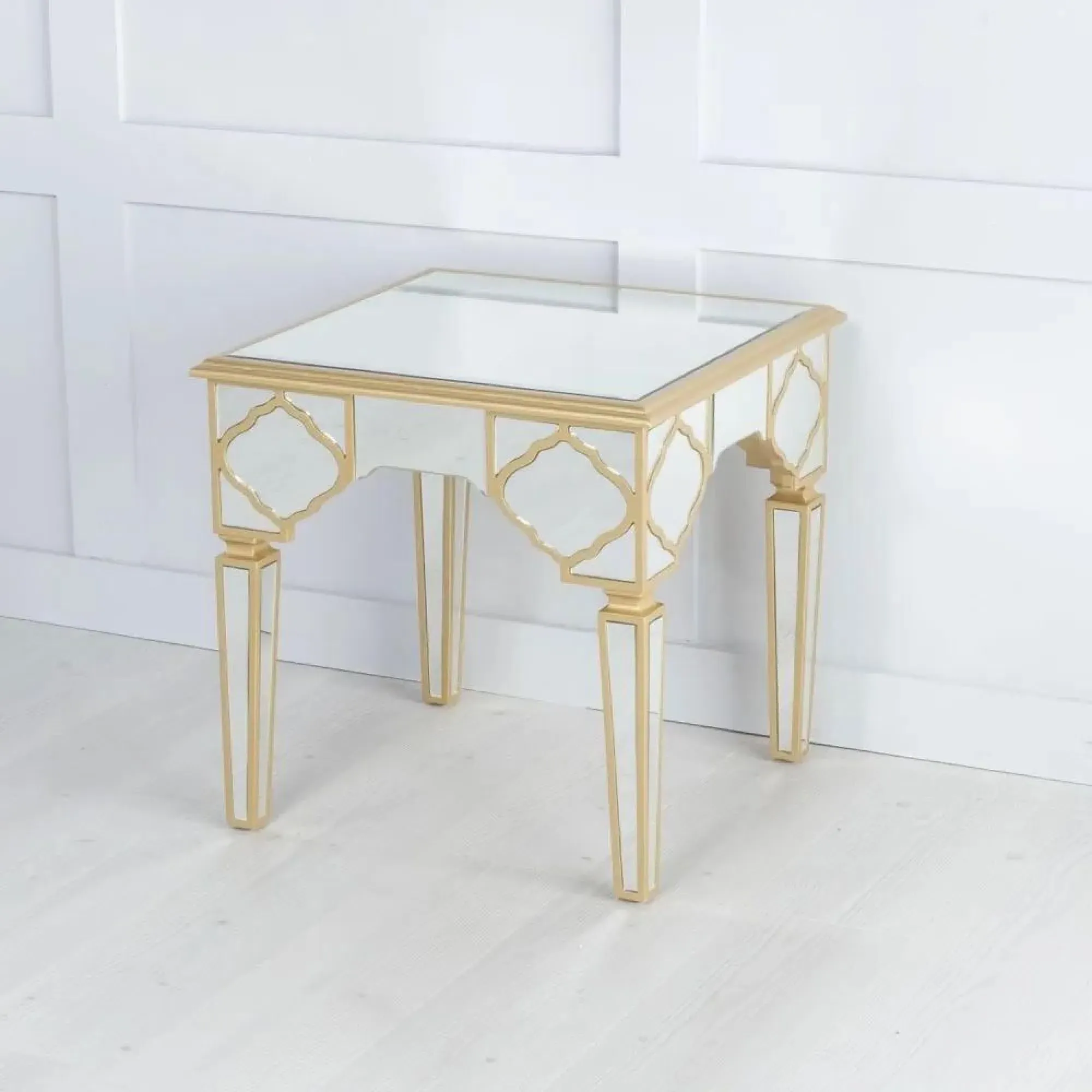 Casablanca Square Side Table with Storage - Gold, Mirrored