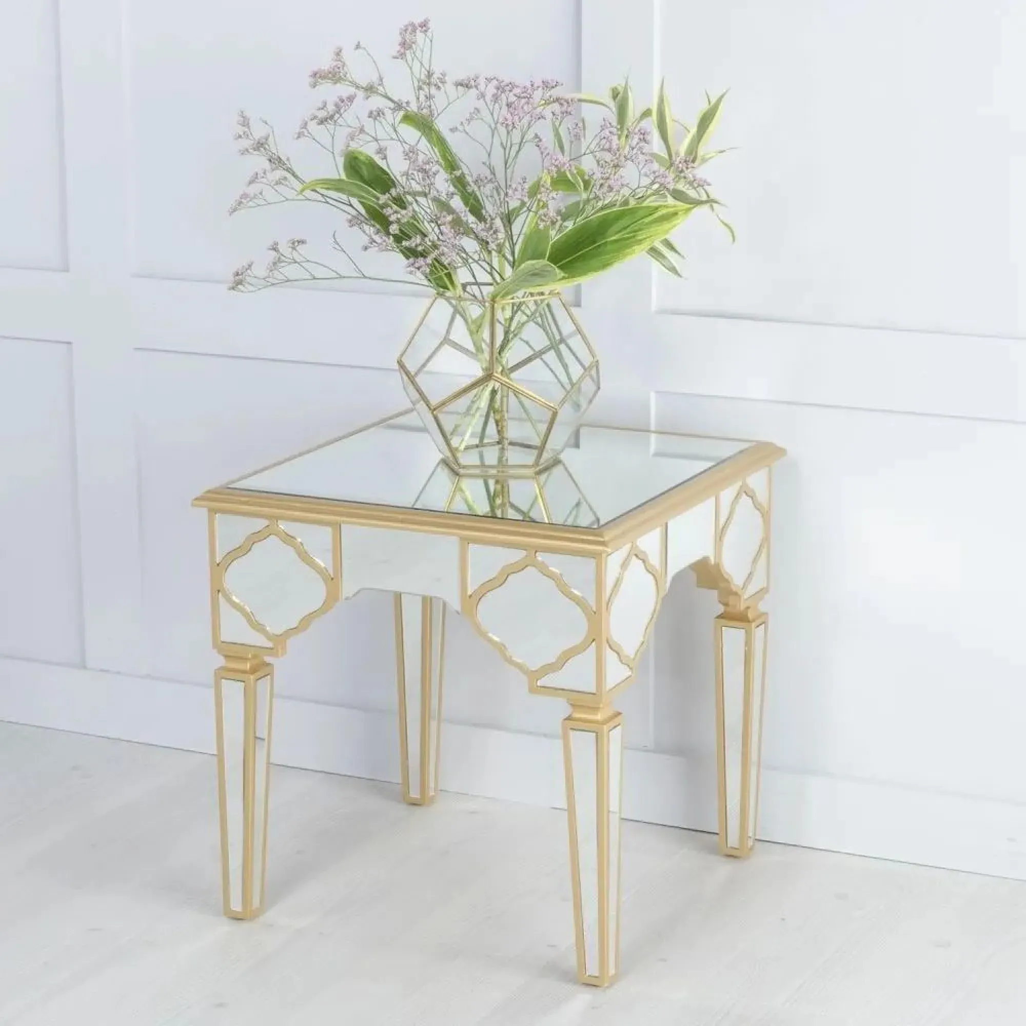 Casablanca Square Side Table with Storage - Gold, Mirrored