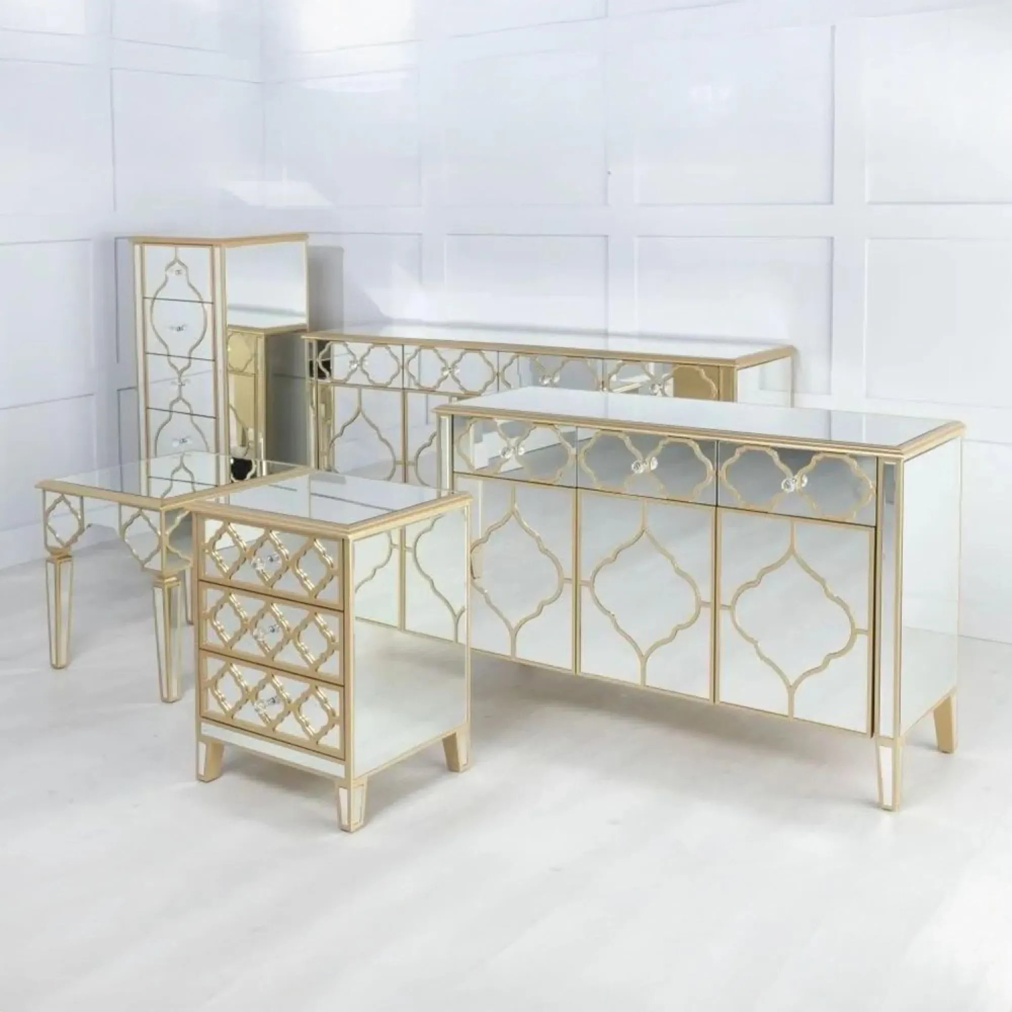 Casablanca Square Side Table with Storage - Gold, Mirrored
