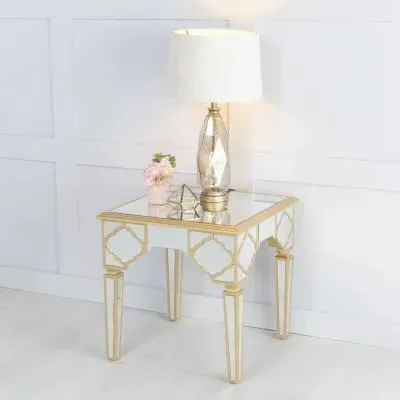 Casablanca Square Side Table with Storage - Gold, Mirrored image