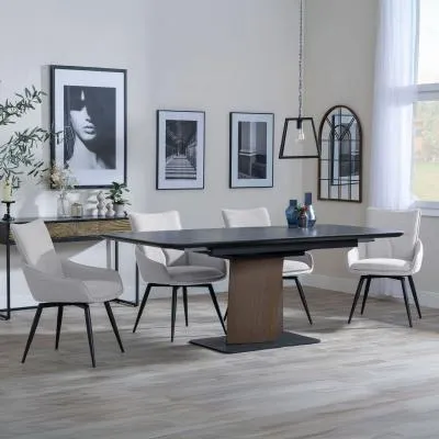 Catalina Extending Dining Set with Ace Swivel Chair - Black, Ceramic