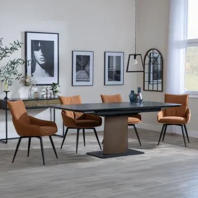 Catalina Extending Dining Set with Ace Swivel Chair - Black, Ceramic