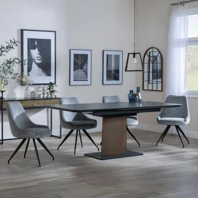 Catalina Extending Dining Set with Arctic Swivel Chair - Black, Ceramic