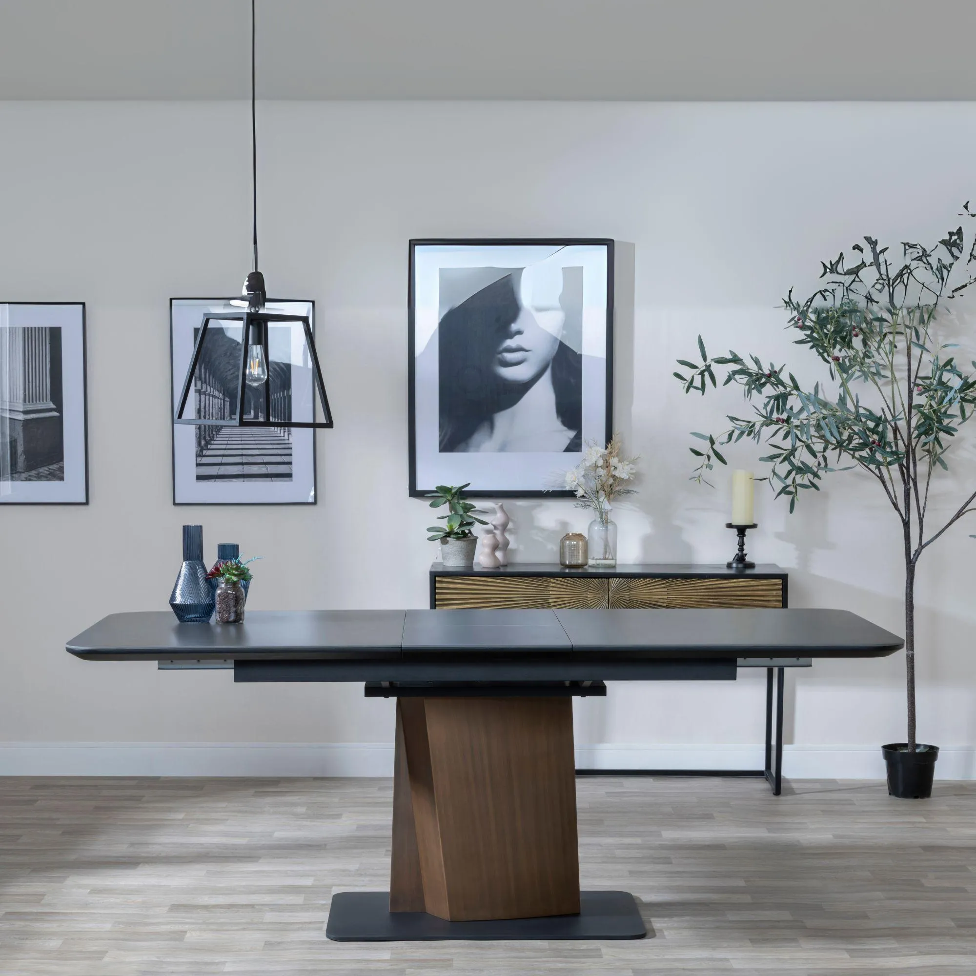 Catalina Extending Dining Set with Corona Chair - Black, Ceramic