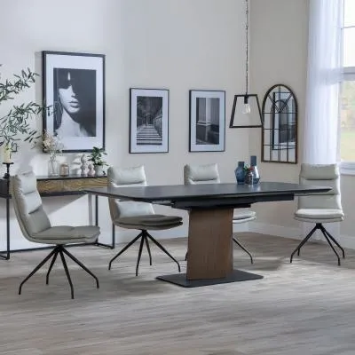 Catalina Extending Dining Set with Diego Swivel Chair - Black, Ceramic