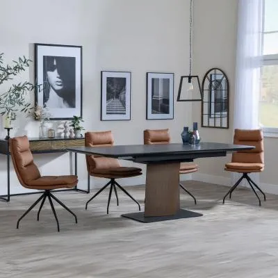 Catalina Extending Dining Set with Diego Swivel Chair - Black, Ceramic