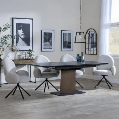 Catalina Extending Dining Set with Theo Swivel Chair - Black, Ceramic