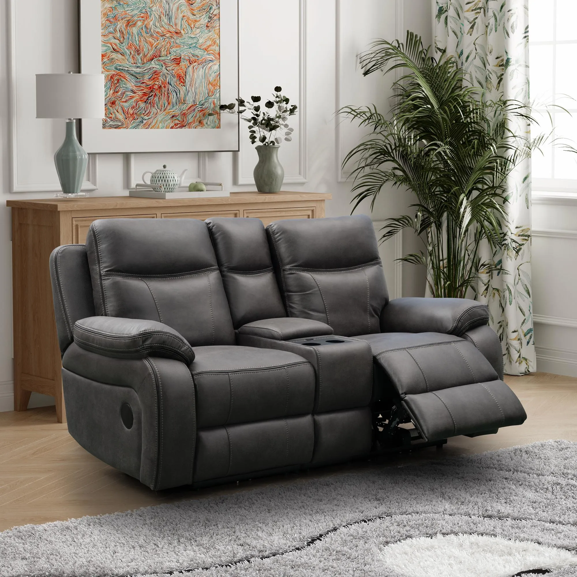 Charlie 2-Seater Electric Recliner Sofa with Console - Grey, Fabric