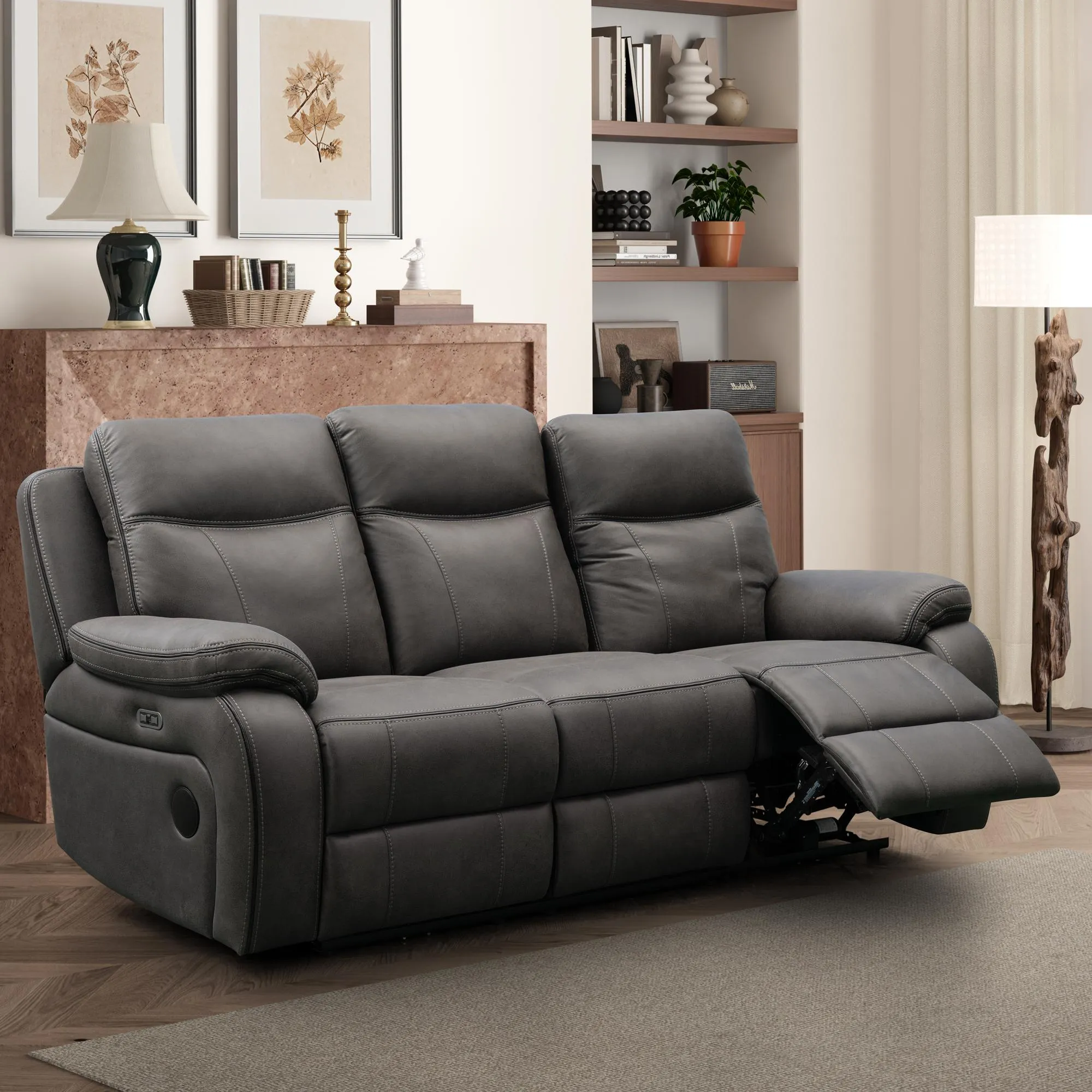 Charlie Electric Recliner Sofa Set - Grey, Fabric