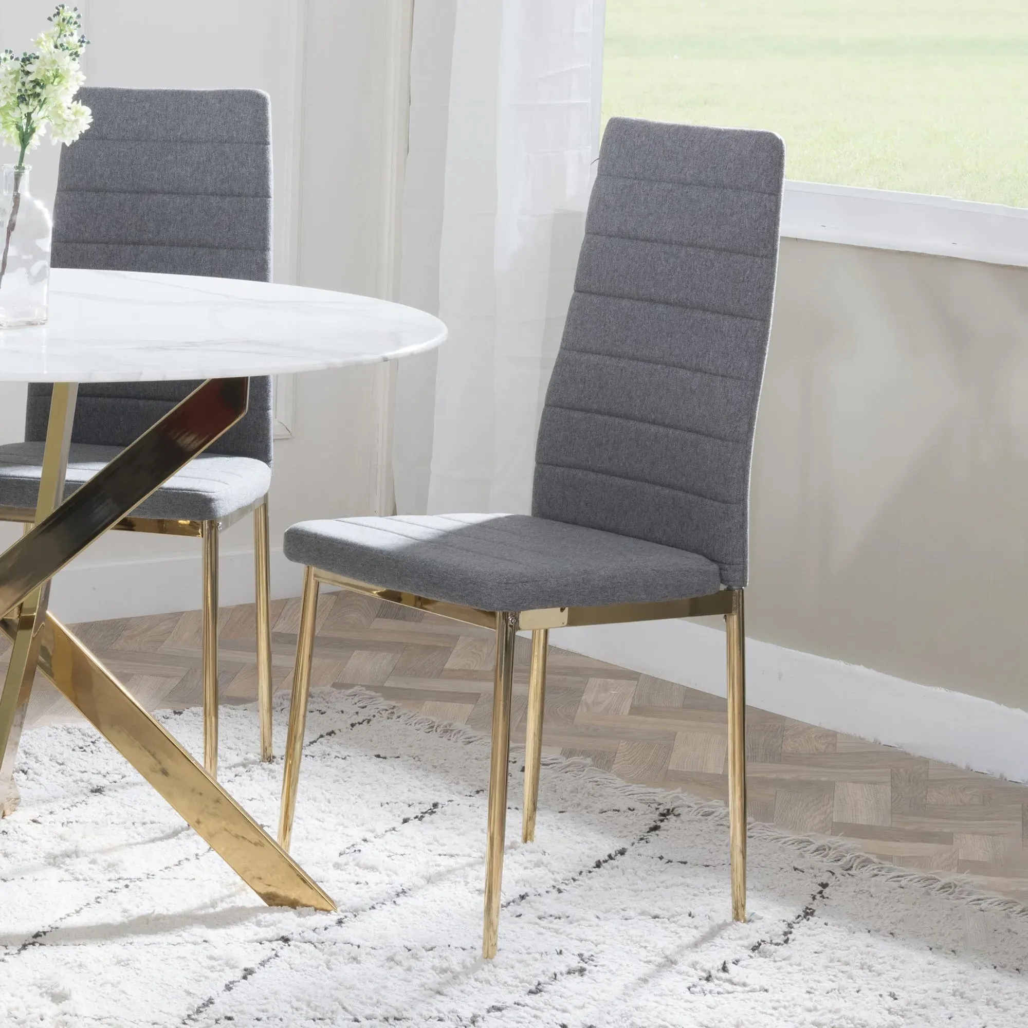 Chopstick 4-Seater Round Dining Set - Dark Grey, Glass