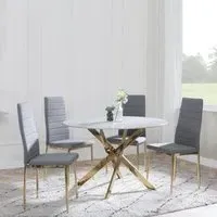 Chopstick 4-Seater Round Dining Set - Dark Grey, Glass