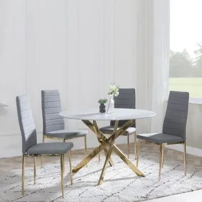 Chopstick 4-Seater Round Dining Set - Dark Grey, Glass