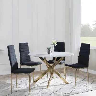 Chopstick 4-Seater Round Dining Set - Grey, Glass