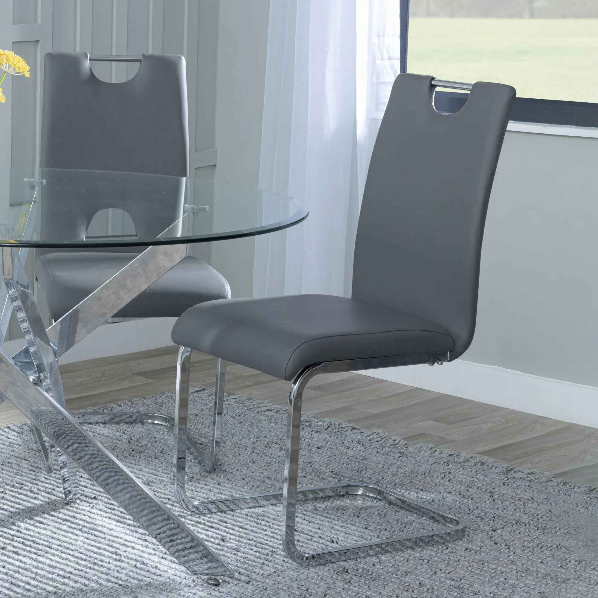 Chopstick 4-Seater Round Dining Set - Grey, Glass