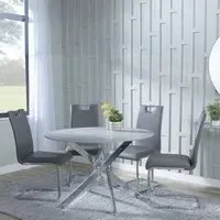 Chopstick 4-Seater Round Dining Set - Grey, Glass