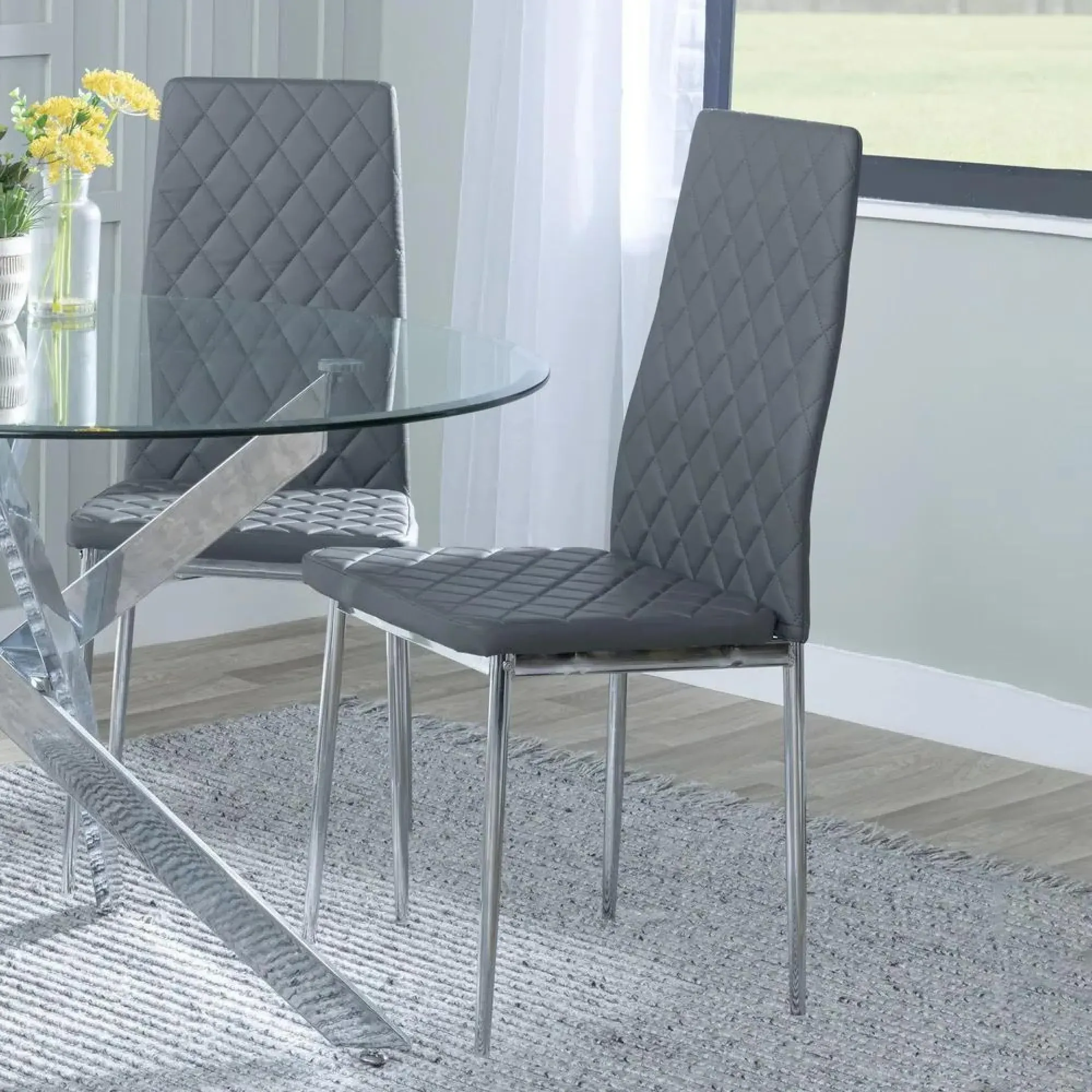 Chopstick 4-Seater Round Dining Set - Grey, Glass