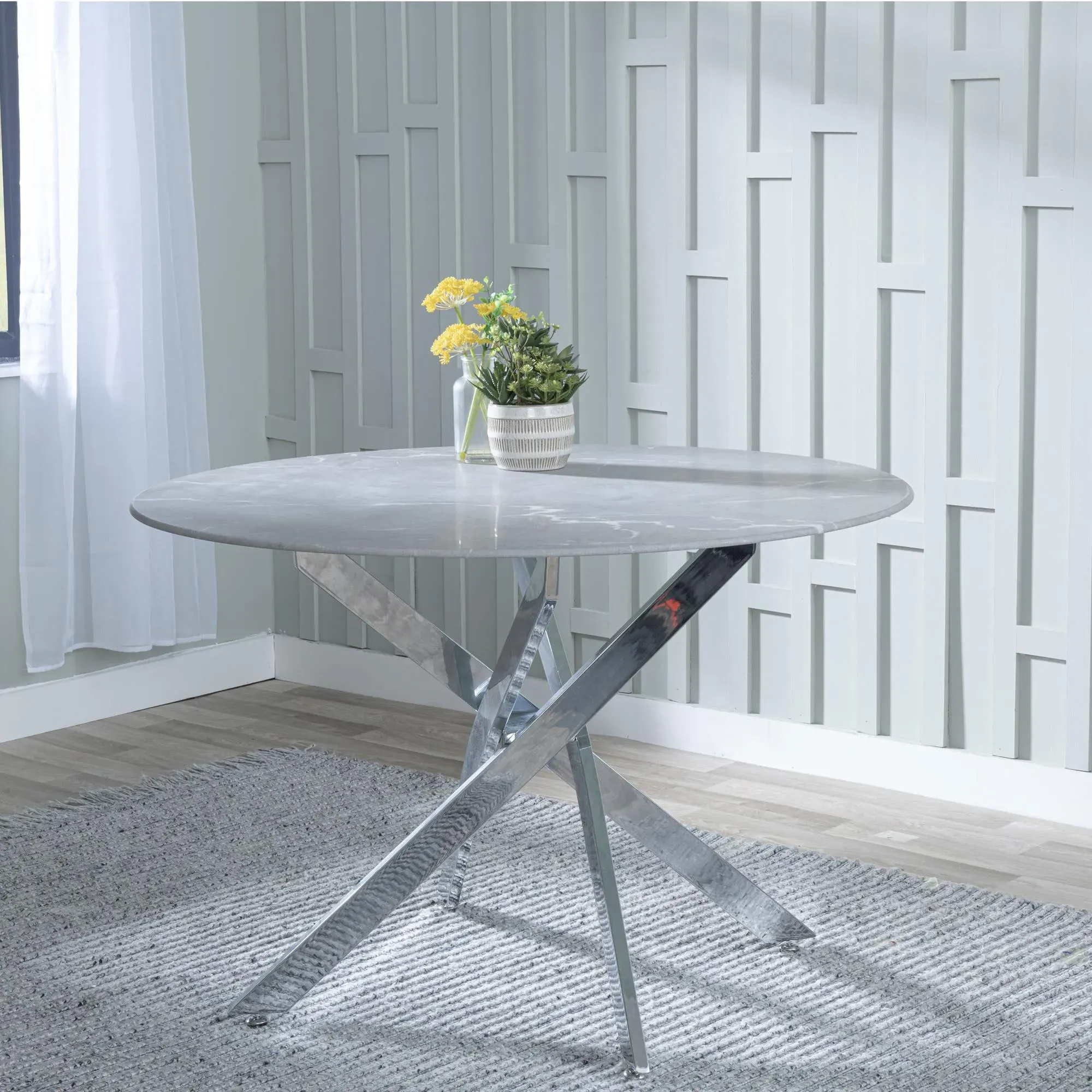 Chopstick 4-Seater Round Dining Set - Grey, Glass