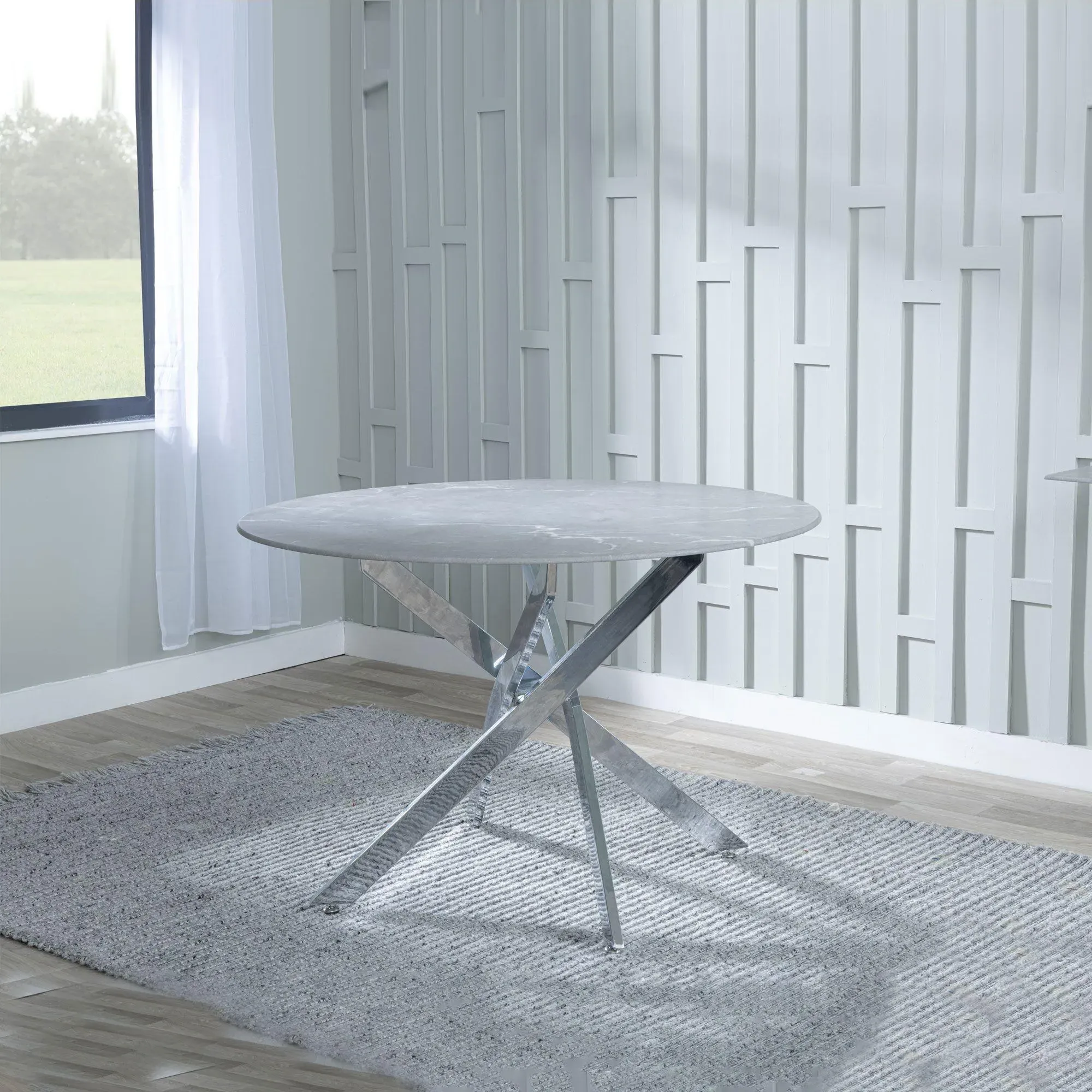 Chopstick 4-Seater Round Dining Set - Grey, Glass