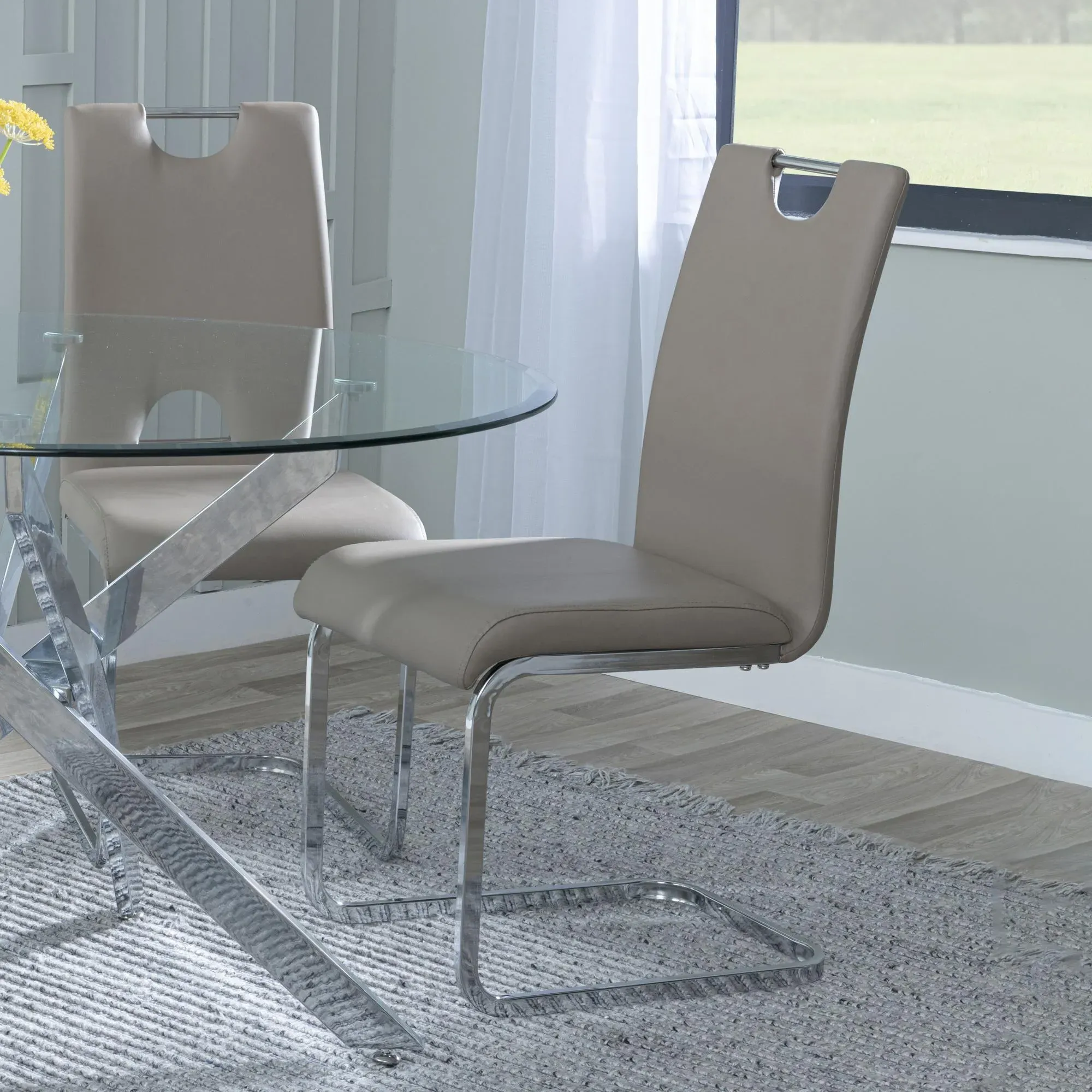 Chopstick 4-Seater Round Dining Set - Grey, Glass