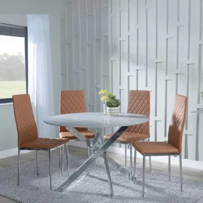 Chopstick 4-Seater Round Dining Set - Grey, Glass