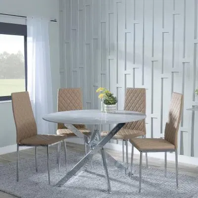 Chopstick 4-Seater Round Dining Set - Grey, Glass