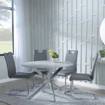 Chopstick 4-Seater Round Dining Set - Grey, Glass