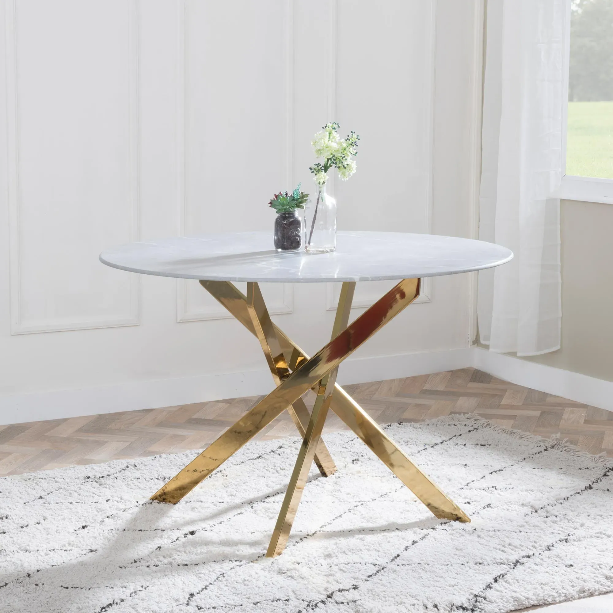 Chopstick 4-Seater Round Dining Set - Sand, Glass