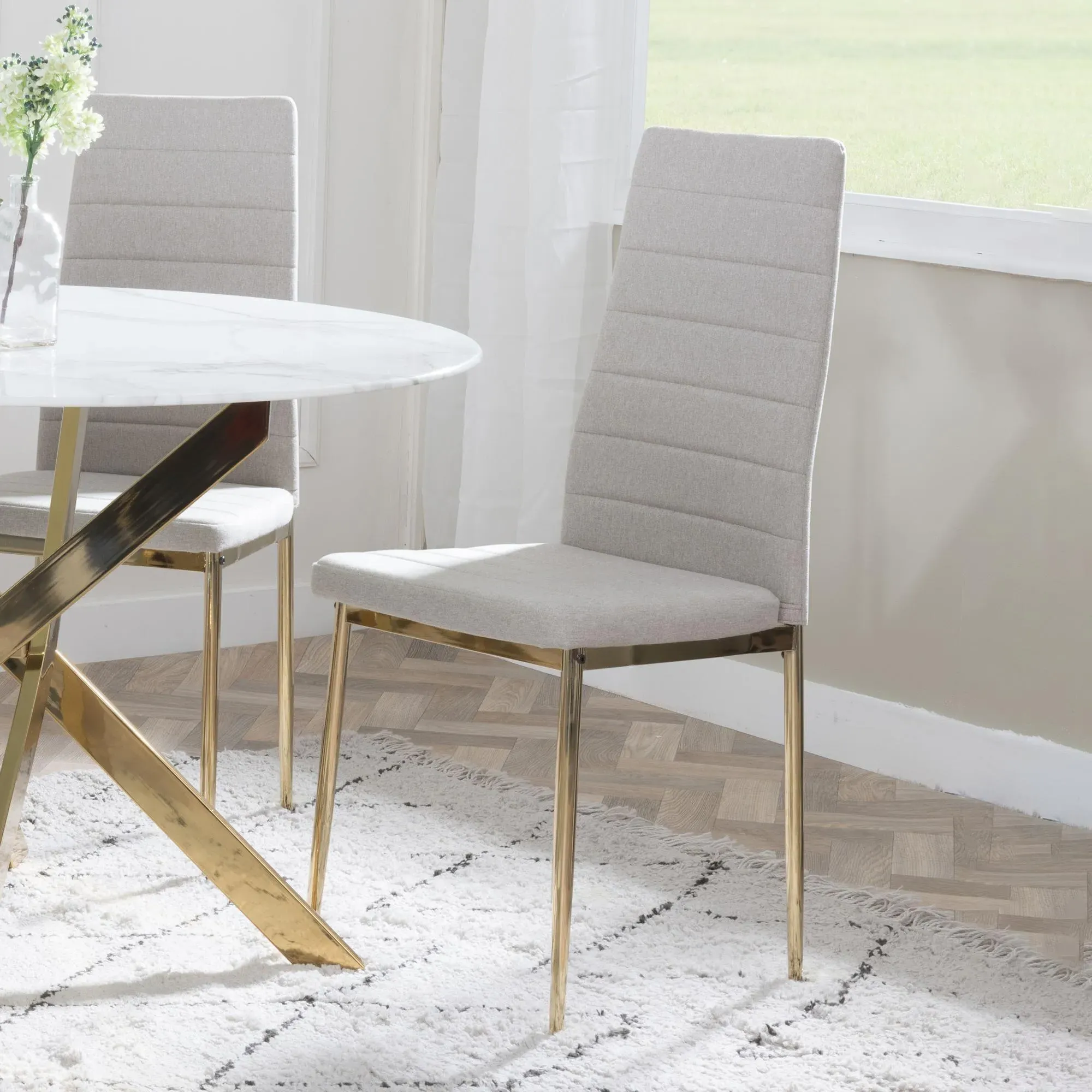 Chopstick 4-Seater Round Dining Set - Sand, Glass