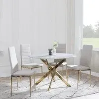 Chopstick 4-Seater Round Dining Set - Sand, Glass