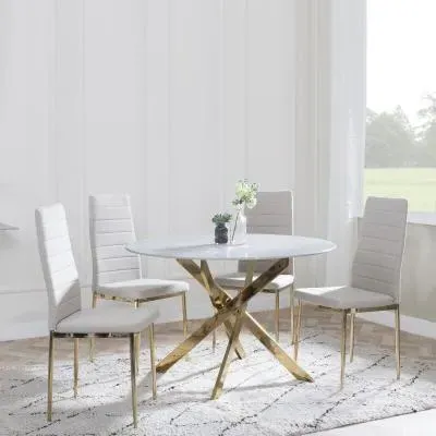 Chopstick 4-Seater Round Dining Set - Sand, Glass