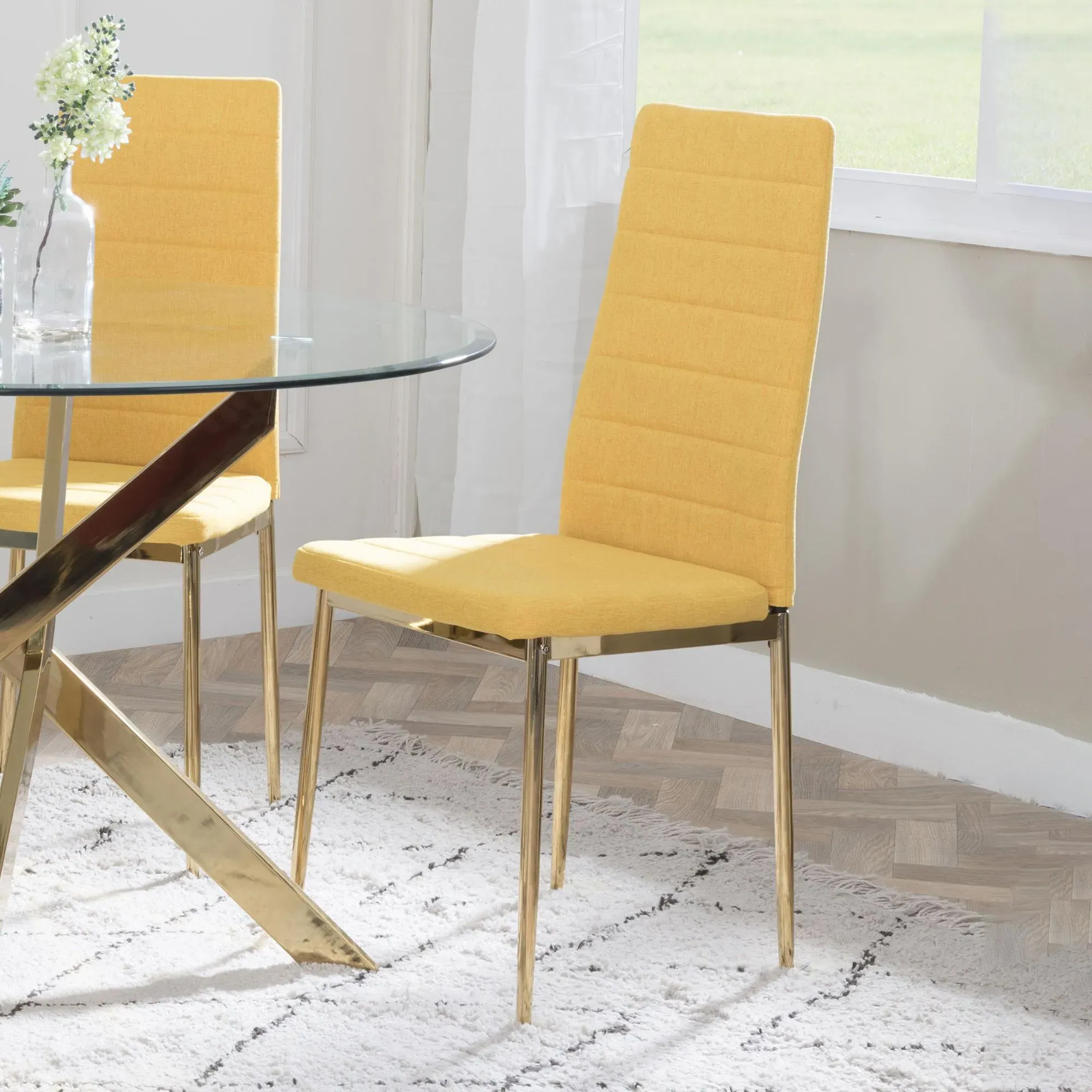 Chopstick 4-Seater Round Dining Set - Yellow, Glass