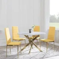 Chopstick 4-Seater Round Dining Set - Yellow, Glass