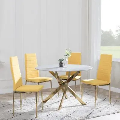 Chopstick 4-Seater Round Dining Set - Yellow, Glass
