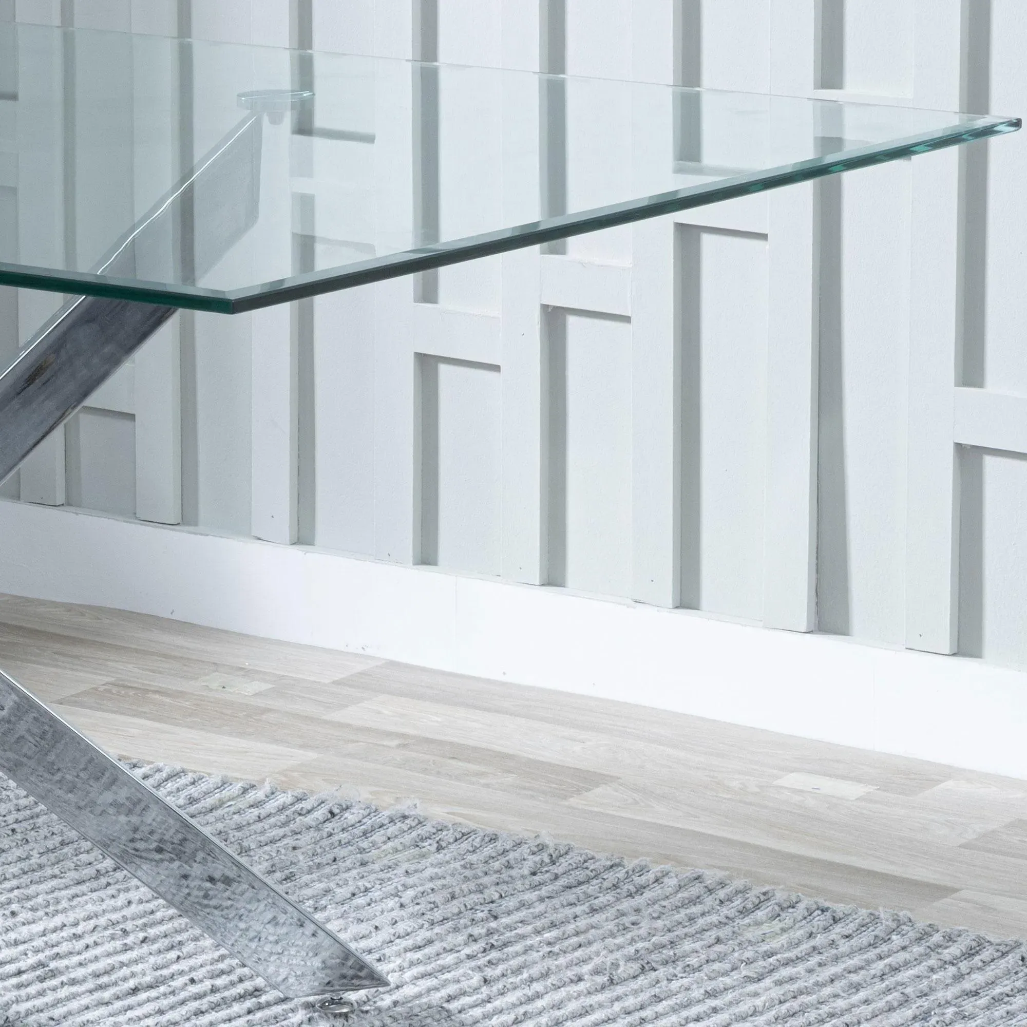 Chopstick 6-Seater Dining Table - Clear Glass, Chrome