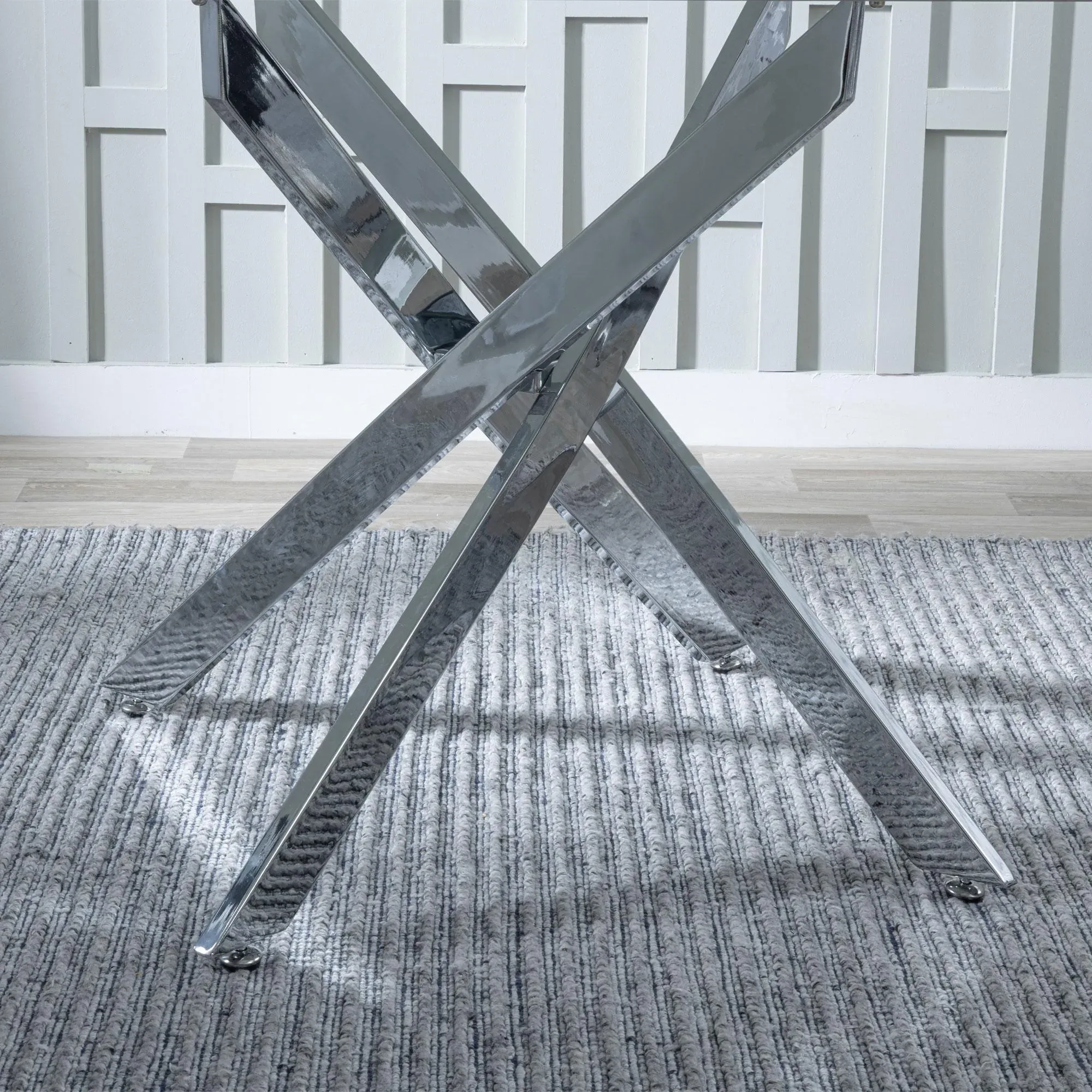 Chopstick 6-Seater Dining Table - Clear Glass, Chrome