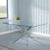 Chopstick 6-Seater Dining Table - Clear Glass, Chrome
