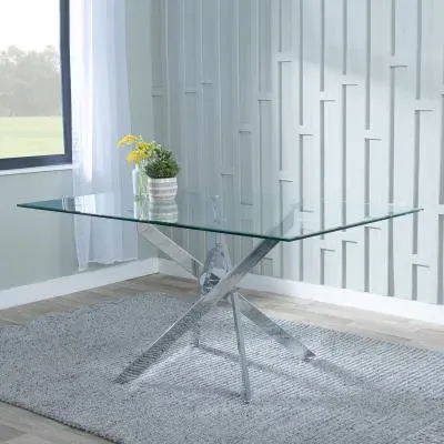 Chopstick 6-Seater Dining Table - Clear Glass, Chrome image