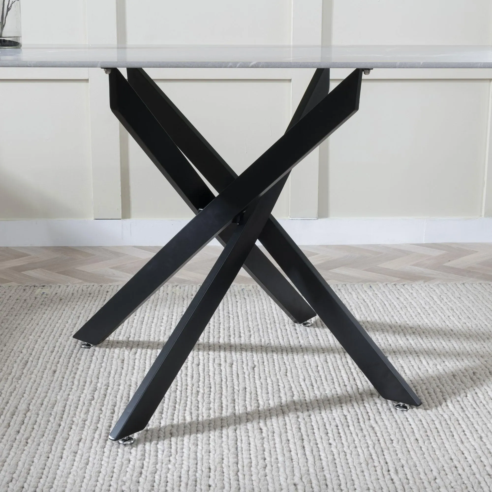 Chopstick 6-Seater Dining Table - Grey Glass, Black