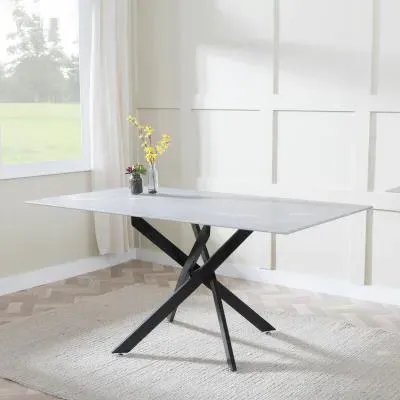 Chopstick 6-Seater Dining Table - Grey Glass, Black
