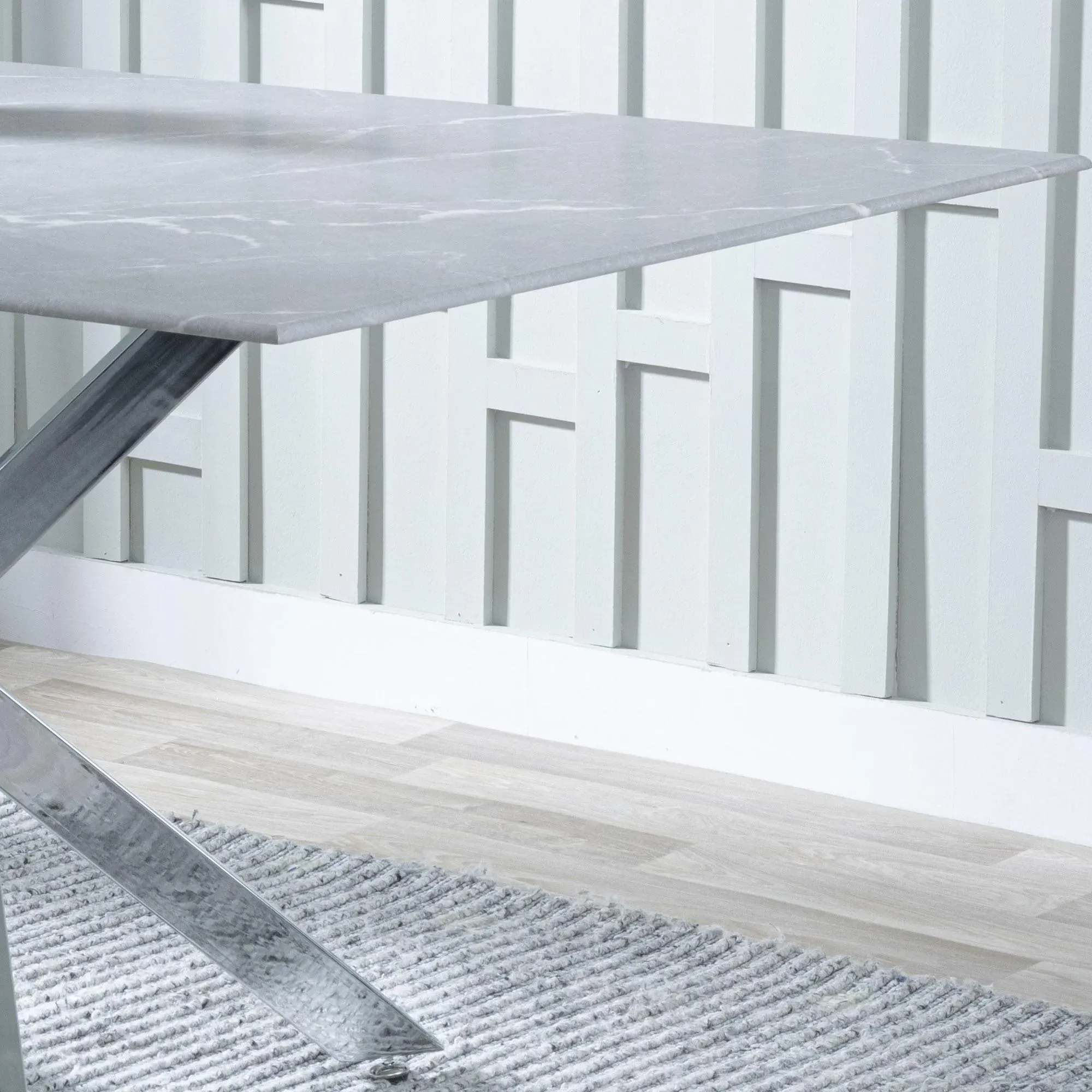 Chopstick 6-Seater Dining Table - Grey Glass, Chrome