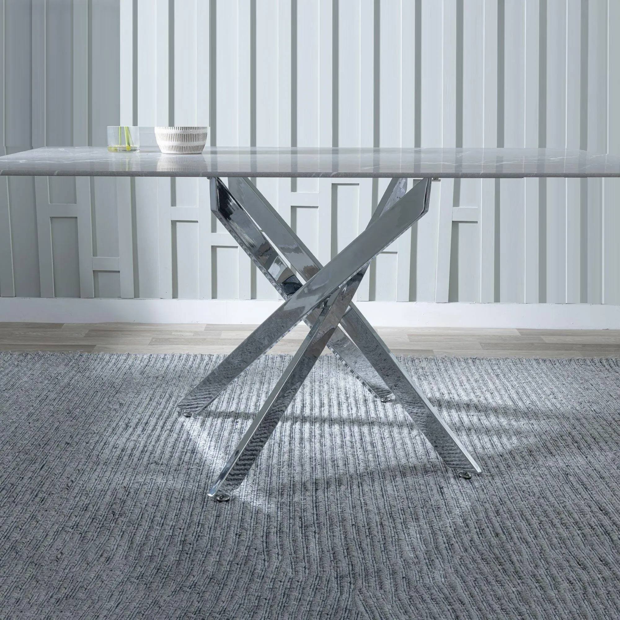 Chopstick 6-Seater Dining Table - Grey Glass, Chrome