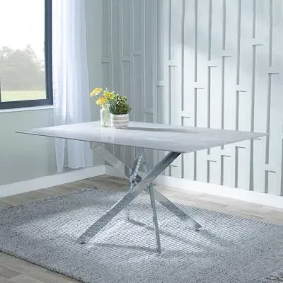 Chopstick 6-Seater Dining Table - Grey Glass, Chrome