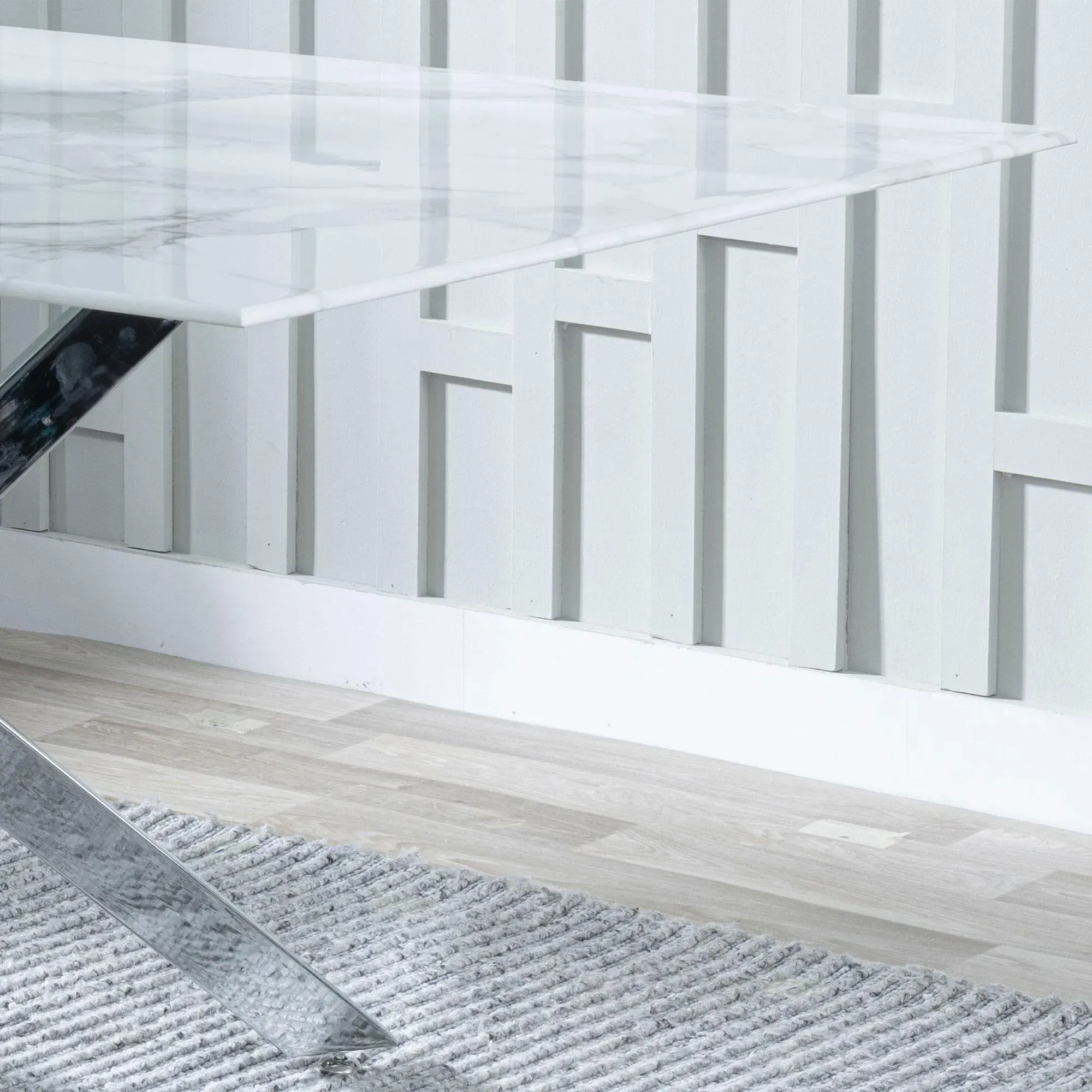 Chopstick 6-Seater Dining Table - White Glass, Chrome